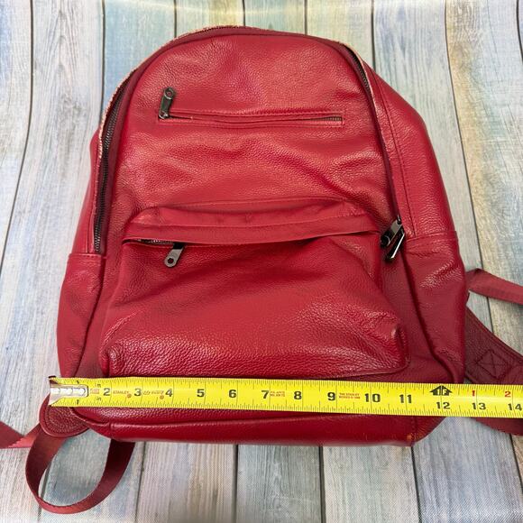Damero Red Leather Backpack Keizer Double Strap Travel Bag Laptop Pockets - Picture 4 of 9